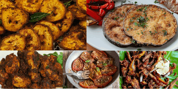 Easy Kerala Snacks Recipes – 2022 – Tangy Tomato Fry, Raw Banana Fry, Eggplant Fry, Anchovy Fish Fry, Chicken Fry