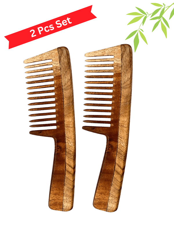 Wooden neem hair combs for detangling and frizz control
