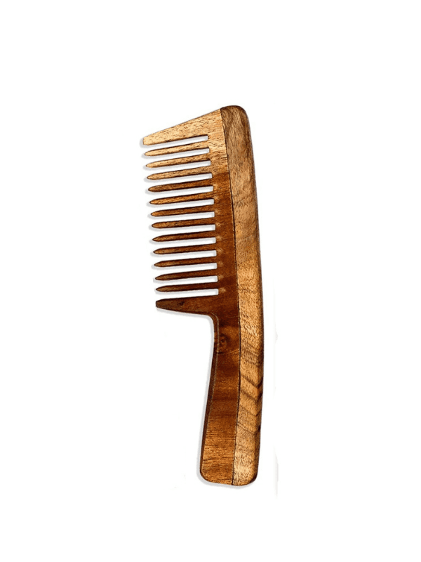 Single wooden neem hair comb soaked in herbs for hair care