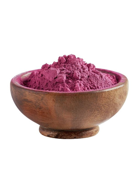 Wooden bowl filled with beetroot powder