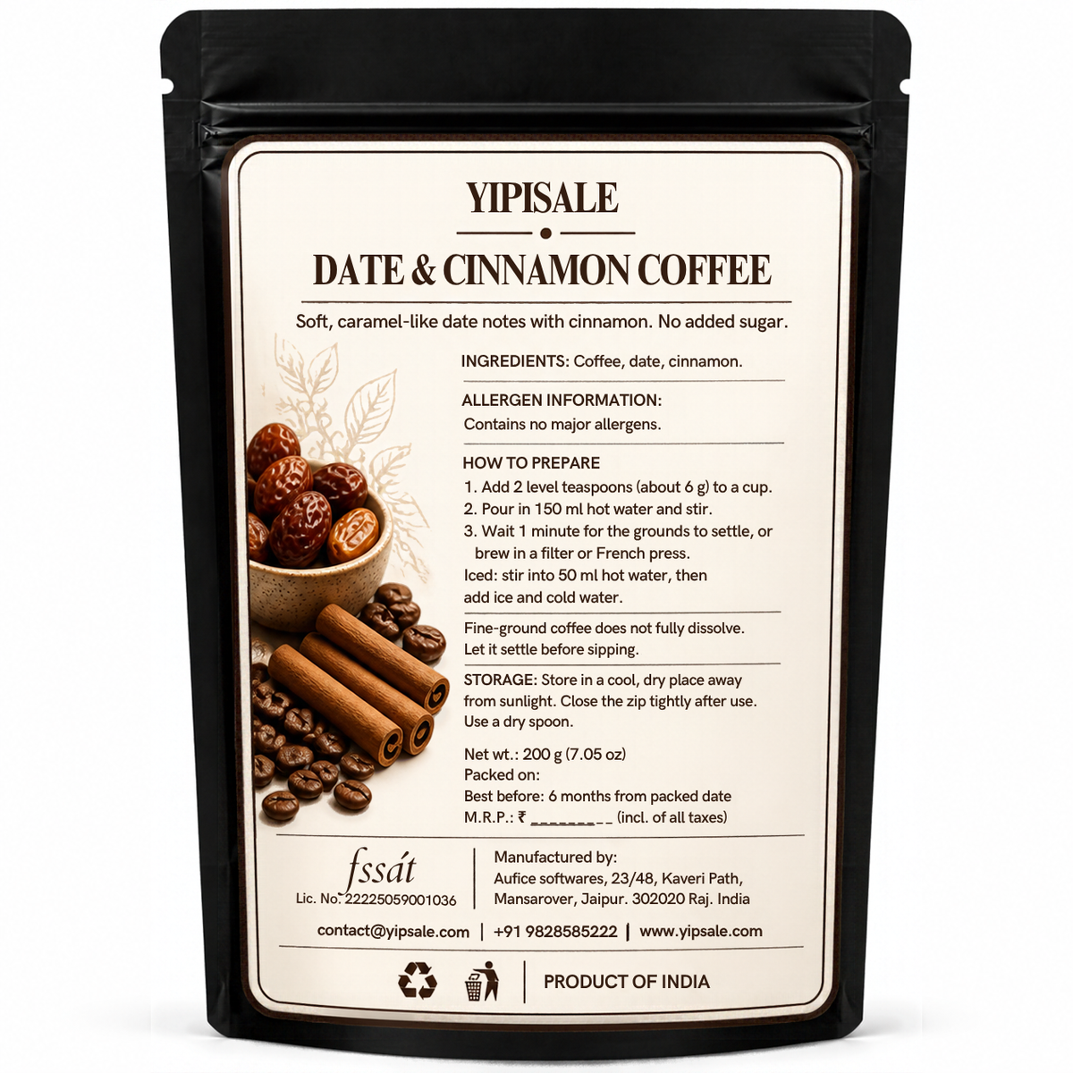 Date & Cinnamon Coffee | Fruity Flavored, Fine-Ground, 200 g
