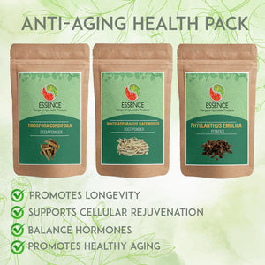 Essence ANTI-AGING Ayurveda Herbal Health Pack, for Longevity, Rejuvenation, Skin Nourishment