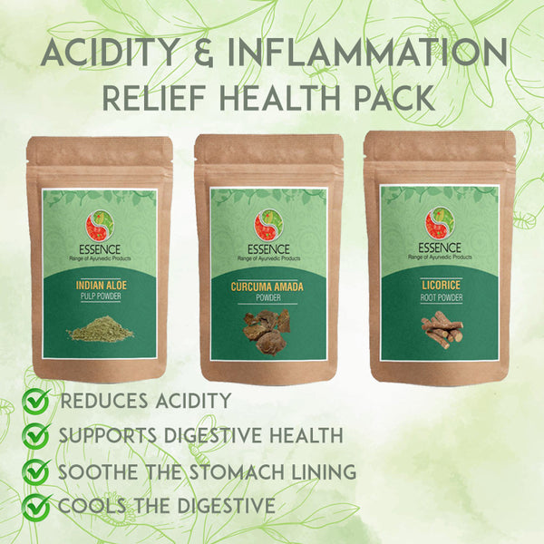 Essence Acidity & Inflammation Ayurveda Herbal Health Pack, Aloe Vera, Amba Haldi, Licorice