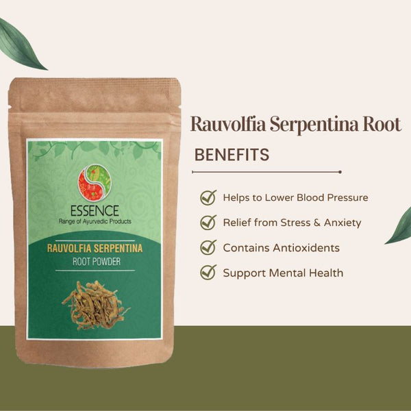 Essence Rauvolfia Serpentina Root Powder, Sarpagandha Herb for Insomnia, Sleep Disorders
