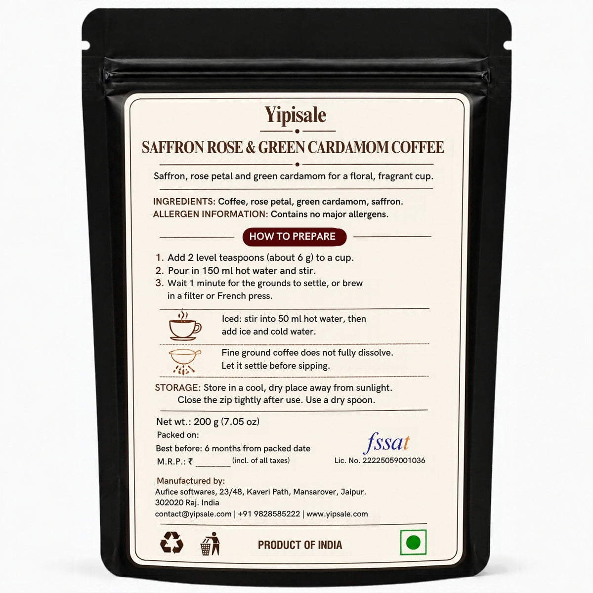 Saffron, Rose & Cardamom Coffee | Royal Floral, Fine-Ground, 200 g