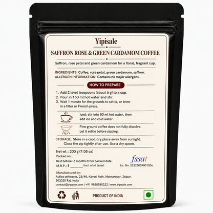 Saffron, Rose & Cardamom Coffee | Royal Floral, Fine-Ground, 200 g
