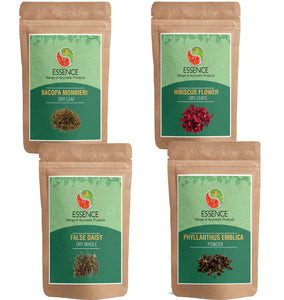 Combo Pack of Ayurvedic Herbs, Indian Gooseberry, False Daisy, Bacopa Monnieri, Hibiscus, 200gm Each
